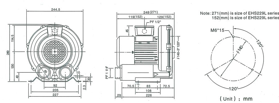 Installation Dimension of Single stage Blowers model 229